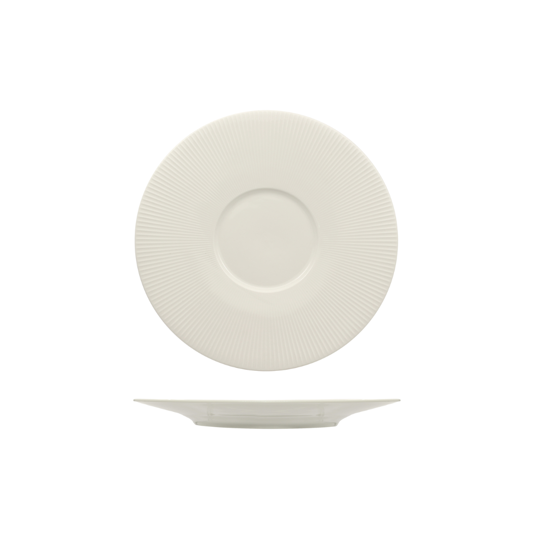 Piatto piano gourmet bianco con decoro a rilievo 30 cm, Halos - Fenixe